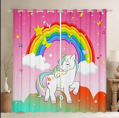 Magische Einhorn Vorhänge Dicke Verdunkelung Schlafzimmer Thermo Ring Top Ösenvorhänge - Bild 56 von 57