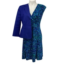 Chaps Dress Womens Small Blazer Fit & Flare V Neck Stretch Blue Career Office