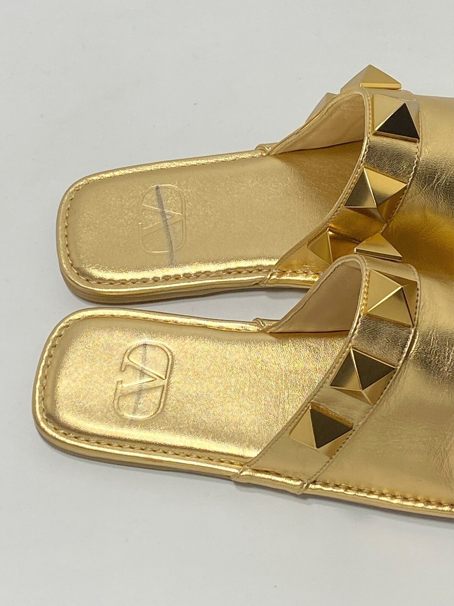 サンダル・ミュール Valentino Garavani Caramel Leather Slippers Valentino Garavani Roman Stud Metallic Leather Slippers | eBay