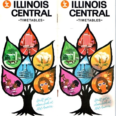 April 1967 Illinois Central Railroad Fahrplan Broschüre IC Rand McNally Karte 4H