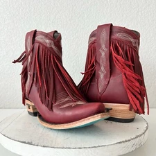Lane SENITA FALLS Womens Cowboy Bootie 6.5 Red Fringe Western Cowgirl Boots
