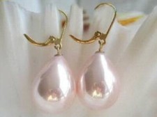 Exquisitos Pendientes Colgantes Oro Lágrima Perla Concha Mar del Sur Rosa 12x16MM AAA