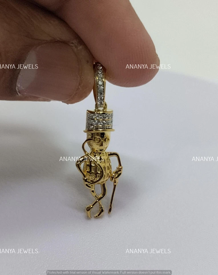 Colgante MR. Cacahuete Diamante Corte Redondo Creado en Laboratorio 0.25 CT Chapado en Oro Amarillo 14K Foto 4 de 4