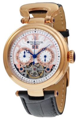 Heritor HR3305 Ganzi Automatic Multi-Function Black Leather Band Men's Watch