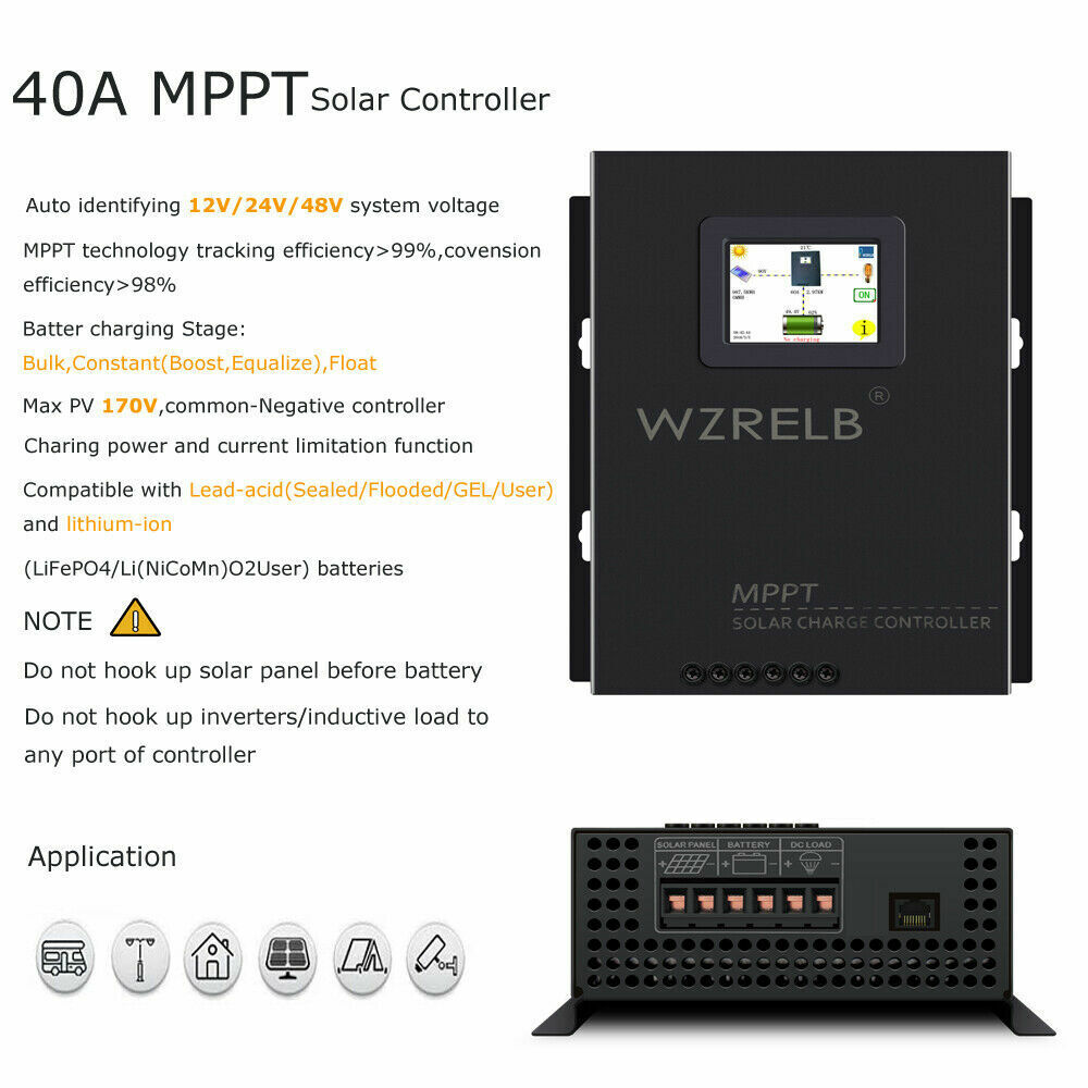 40A MPPT Solar Charge Controller 12/24/48V Off-Grid Generator  Battery Charger