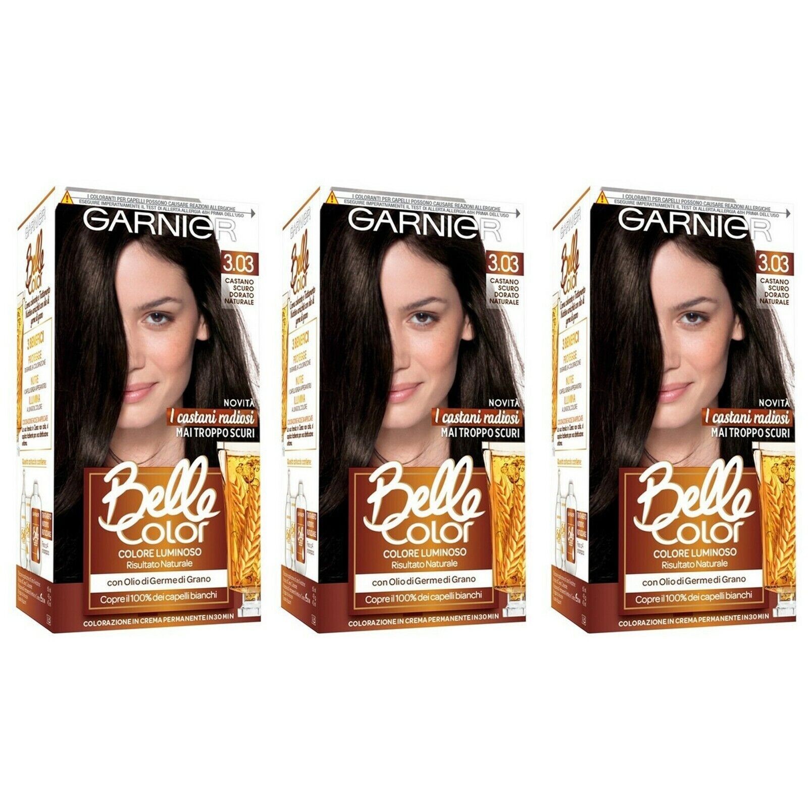 3pz GARNIER BELLE COLOR Colorazione Permanente 3.03 castano scuro dorato natural