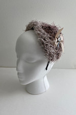 Vintage Head Piece Purple Furry Jewled Headband Facinator Hat