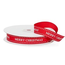 5/8"W Red Merry Christmas Grosgrain Ribbon - White Stitching - 25 Yds 20151R