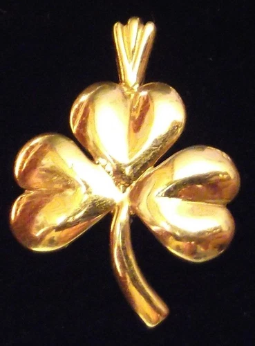 14KY GOLD THREE LEAF CLOVER CHARM PENDANT, 14K YELLOW GOLD CHARM, 1" X 3/4"
