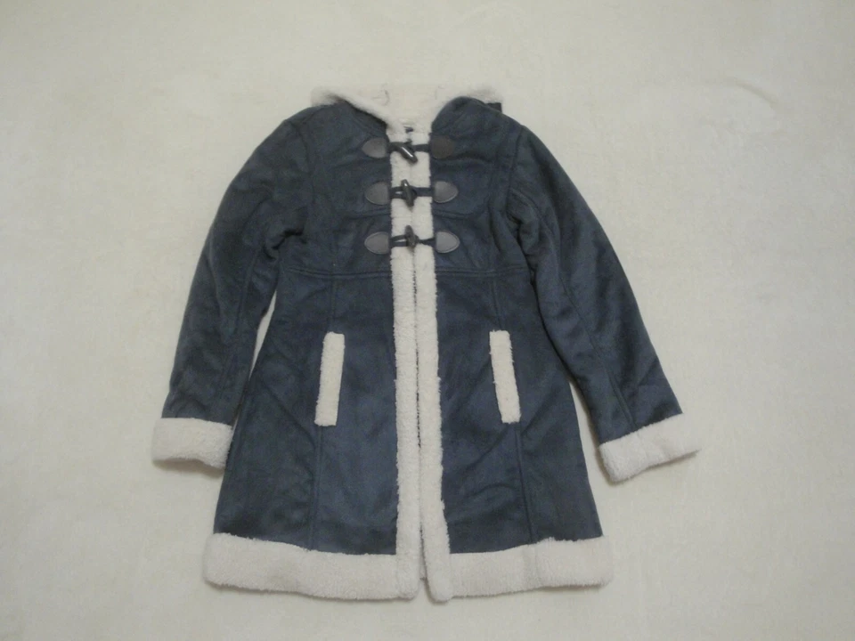 ❄️Old Navy Faux-Suede Sherpa Grey Hooded size 10/12 Lightweight Jacket - Image 3 of 4