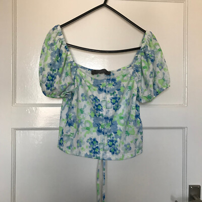 Primark Blumen Crop Top Gr S 10 12 Kurzarm Schulterfrei Sommer Urlaub