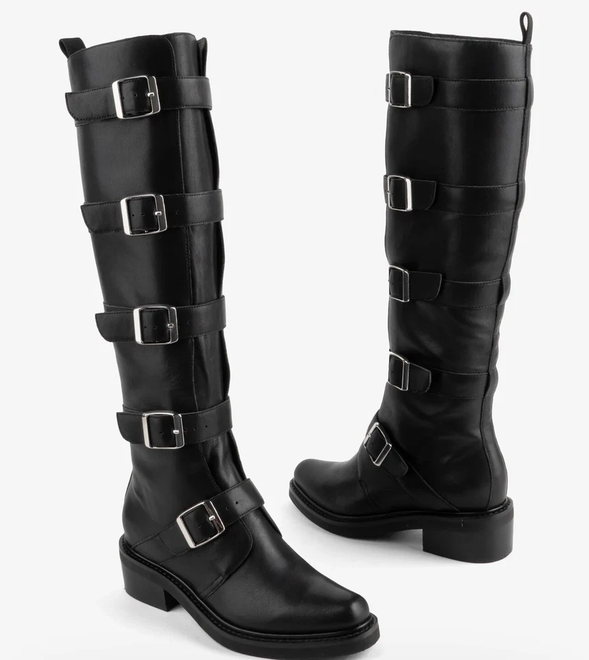 BOTA DE MOTOCICLISTA HASTA LA RODILLA Urban Outfitters Hebilla Cuero Negro Talla 10 $360 Foto 2 de 4