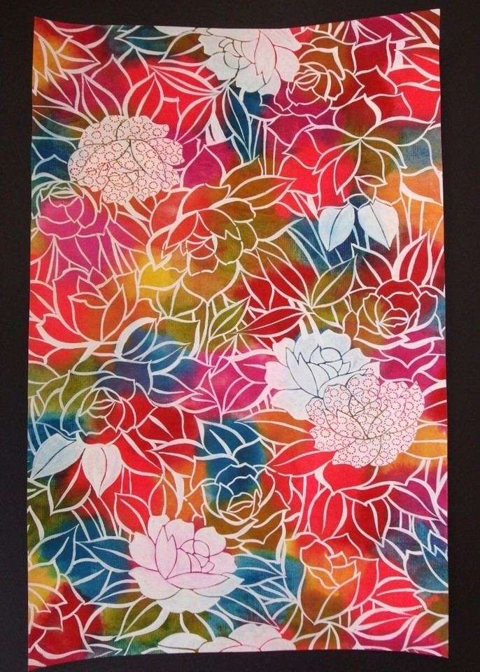hpd2503 Japanese Hand Painted Kimono Obi Design 10 Papers Flowers Art ...