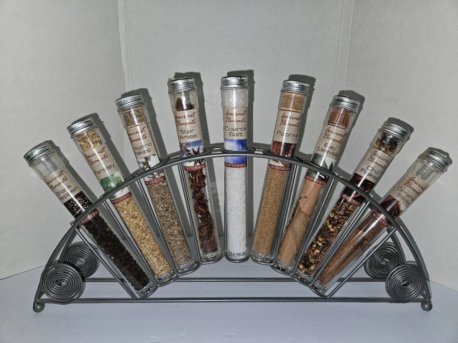 Unusual Vintage Gourmet Elements Fan Shaped Spice Rack w/9 Jars Counter Display