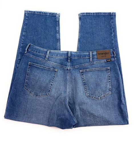 Wrangler Men's Relaxed Fit Straight Leg Distressed Western Blue Jeans 40x30