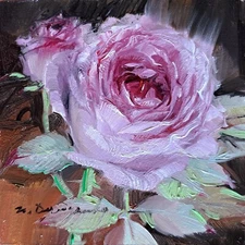 Rose pale purple flower painting ORIGINAL small floral oil fine art framed 4x4