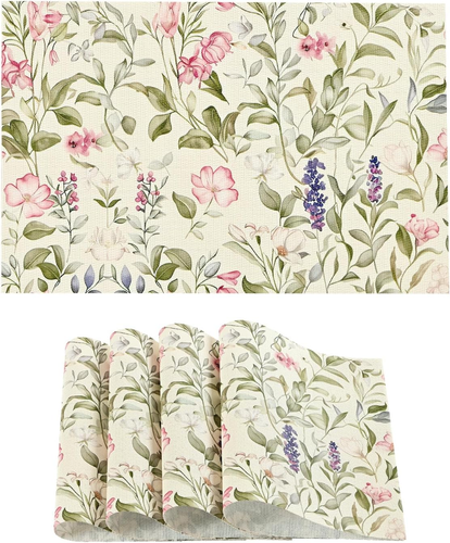 Orchid & Wildflower Placemats Set of 4, Heat Resistant, Non-Slip Spring
