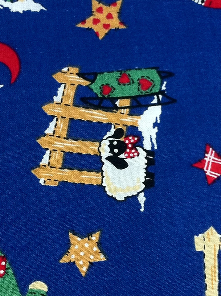 Fabric Traditions Christmas Angels Snowman Sled Fence Sheep on Blue 3Y x 44" W - Image 2 of 4