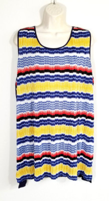 Vince Camuto Women 2X Tunic Top Blouse Multicolor Striped Micro Pleated Relaxed