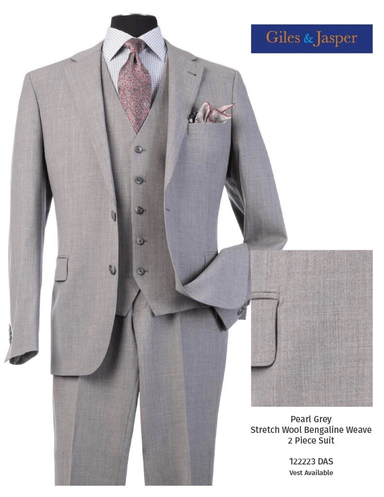 GILES AND JASPER NWT MEN'S GRAY WOOL STRETCH 2PC SUIT SIZE