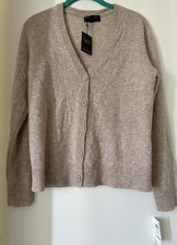 Charter Club 100 Cashmere Pearl Taupe Button Front Sweater Cardigan Small NWT