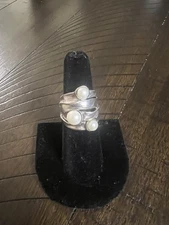 VTG~(HG) Hagit Gorali Pearl Sculptured Sterling Ring Size 7 Made In ISREAL