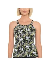 SWIM SOLUTIONS Women's Multi Color Full Double-Strap High Tankini Swimsuit Top 8