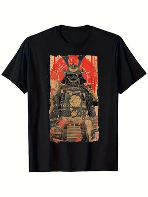 Vintage Japanese Samurai Graphic T-Shirt Black Gold Warrior Retro Tee