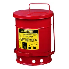 Justrite 09100 Oily Waste Can, 6 Gallon Capacity, Galvanized Steel, Red, Foot