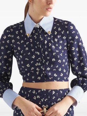 PRADA Set Hemd Bluse Top Rock Floral College Miu Kragen Streifen Marine Blau XS