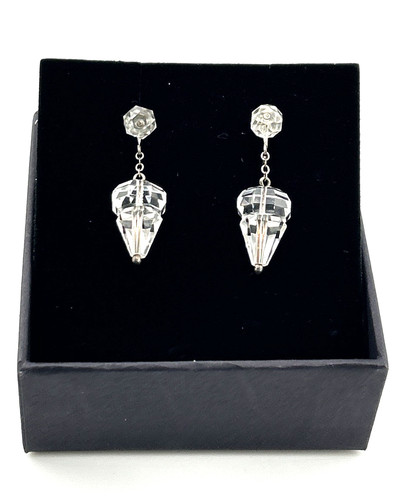 Vintage STERLING Silver ROCK CRYSTAL EARRINGS Dangle Drop Screw Back Clip