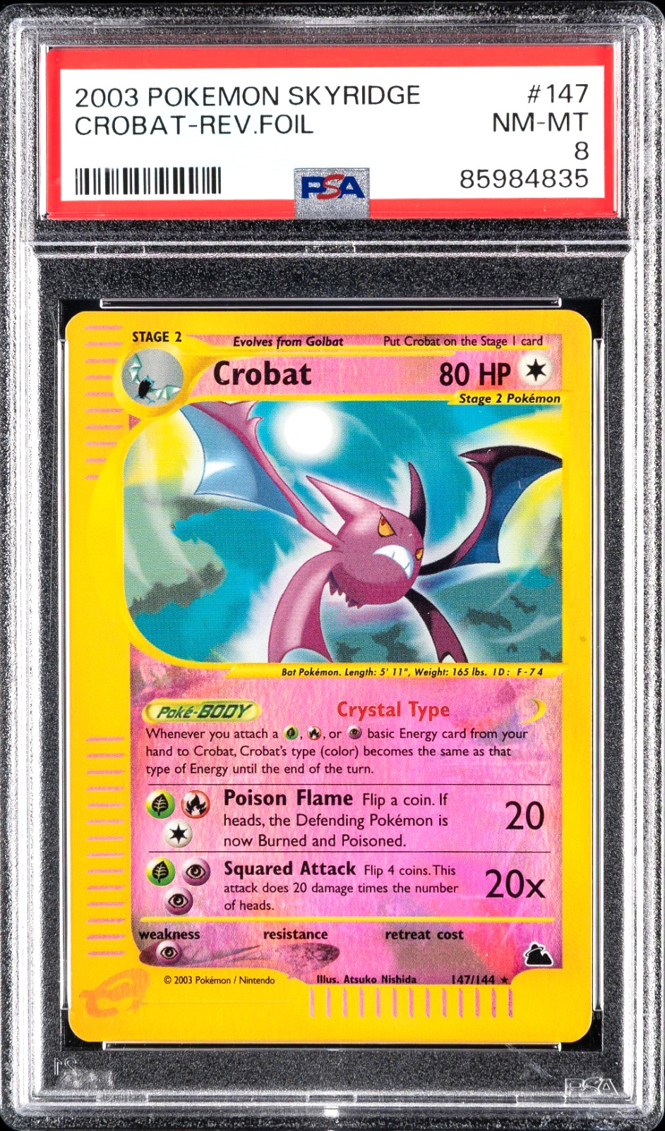 Vintage E-reader 2003 POKEMON SKYRIDGE #147 CROBAT REVERSE FOIL PSA 8