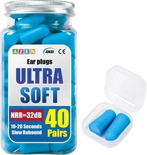40 Pairs Ear Plugs Bulk NRR 32Db Soft Foam Sleeping Noise Concerts Shooting Blue