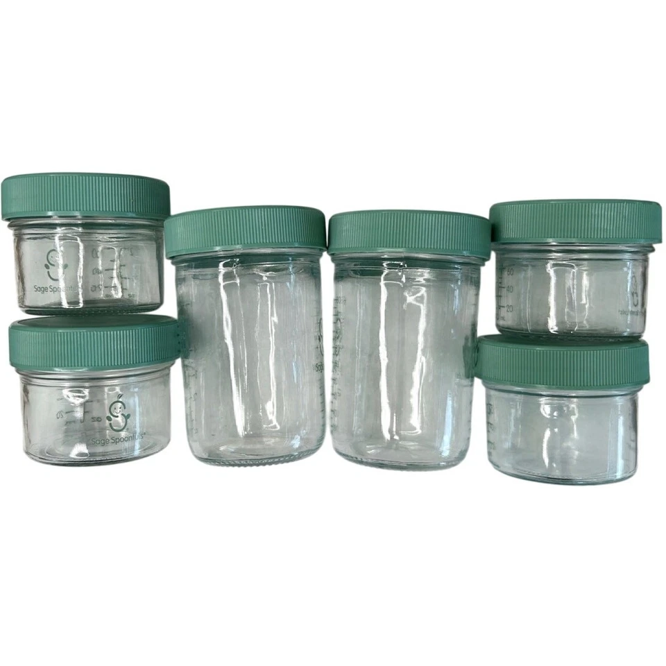 Sage Spoonfuls 6 pack Jar Set: 4oz (x4) & 8oz (x2) Jars Baby Food Storage NEW - Image 2 of 4