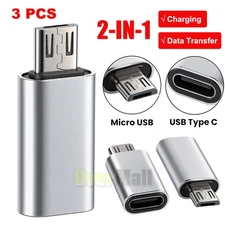 3X Micro USB Male to Type C Female Adapter Converter Micro-B to USB-C Connector