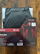 Ghost Face Costume Mask "Blood"-filled Heart Pump Hooded Robe Boys Size M 8 NEW