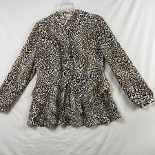 Chico's 0 Leopard Animal Print Blouse Women Small Tan Ruffle Size 4-6 Top