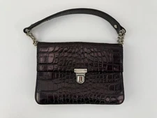 Furla Brown Leather Handbag W Chain Handle Straps and Suede Lining Made In Italy