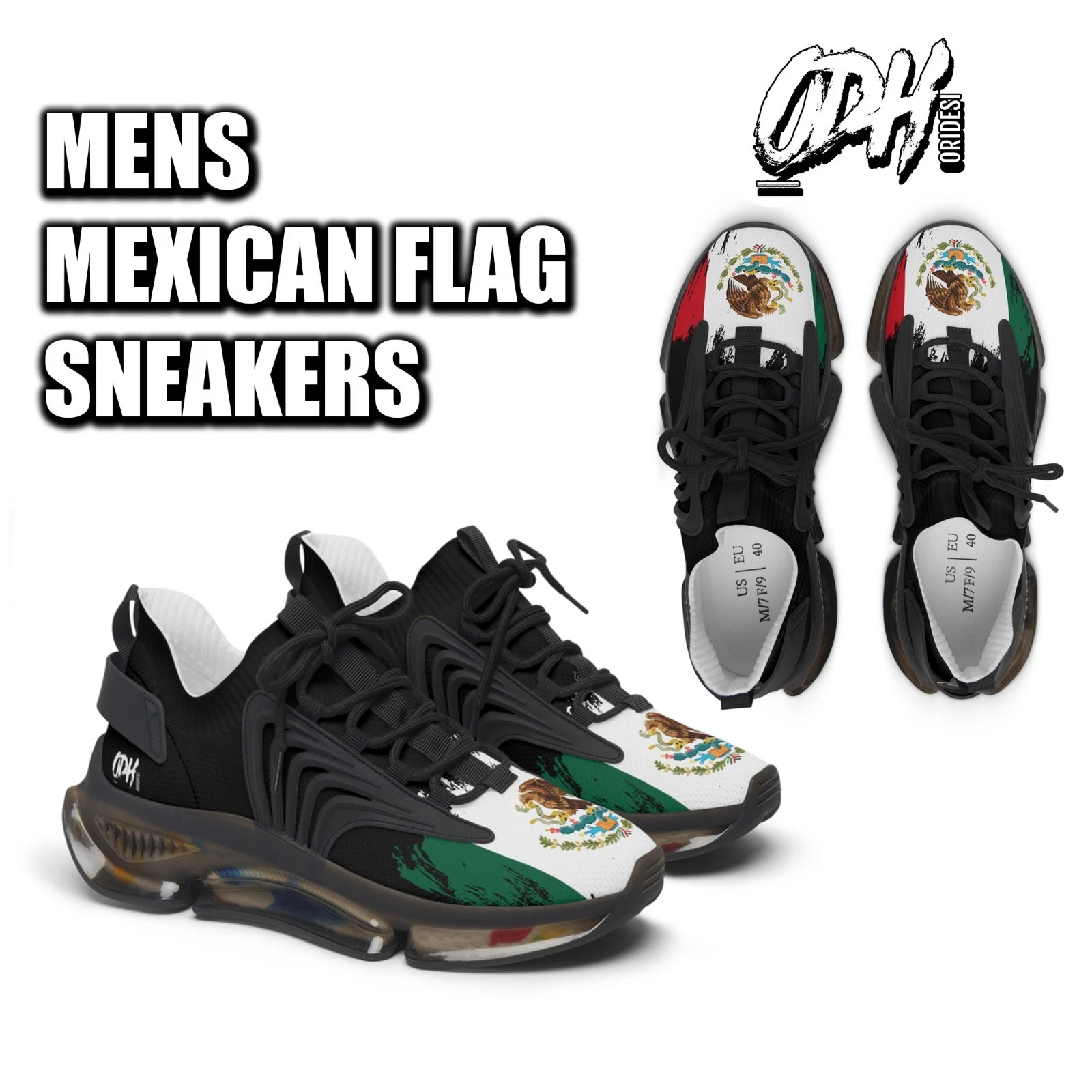Mens Mexican Flag Sneakers Mesh Trainers La Raza Mexico Pride Labor Day Parade