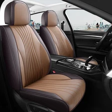 Menifomory Universal Seat Cover Full Set Brown Leather Car Seat Protect for SUV