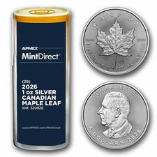 2026 Canada 1 oz Silver Maple Leaf (25-Coin MintDirect® Tube)