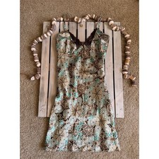 Vintage Y2K 90s Adonna Blue Brown Paisley Satin Mini Dress Nighty Lingerie, L