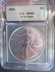 2024 S$1 American SILVER Eagle MS69 ICG -0.999 1 Oz Coin #78416203107
