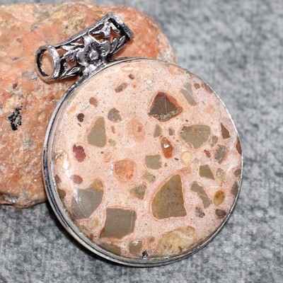 Chunky Asteroid Jasper 925 Silver Plated Round Gemstone Pendant 2'' JW