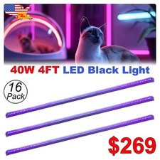 16 Pack Linkable UV LED Black Light Bar Fixture 4FT 40W T8 Integrated Lighting