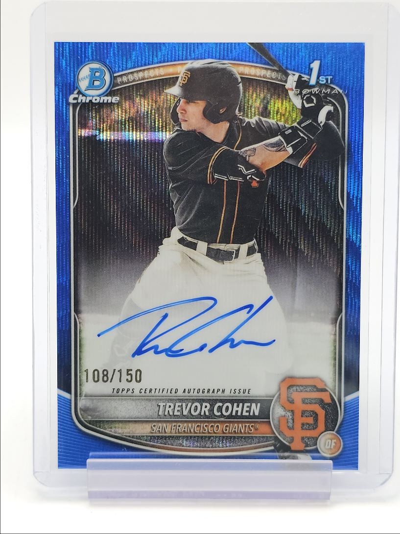 TREVOR COHEN 2025 BOWMAN CHROME DRAFT 1ST BLUE WAVE AUTO /150 Q4920