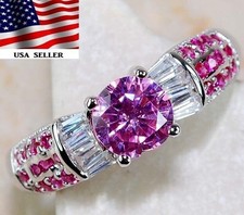 2CT Treated Pink Sapphire  Topaz 925 Solid Sterling Silver Ring Sz 7 UB1-1