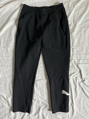 Puma Women s Joggers Medium Black Fleece Sweatpants Tapered Leg White Logo Gym