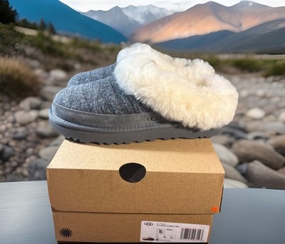 UGG CLUGGETTE CABELLE KNIT MOON GREY 1174530 SIZE 5 WOMAN S SLIPPERS (AUTHENTIC