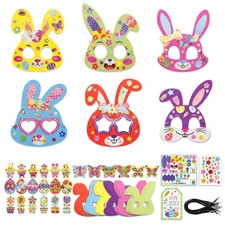 24 Packs Easter Bunny Mask Craft Kits with Easter Bulk Tree Decorations for E...